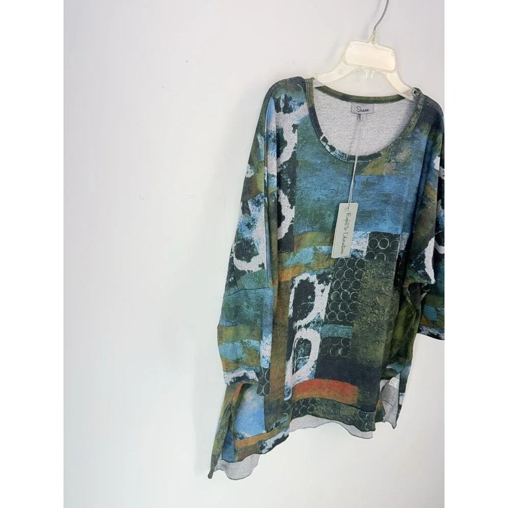NEW Shana Top Womens Large Colorful Mixed Print Fleece Dolman - Picture 2 of 13